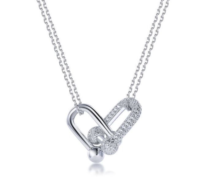 (4443) ANY JEWERLRY - N2563 Italian Silver Inter-lock Double Link Necklace(鏈長16cm+2)(兩色可選)