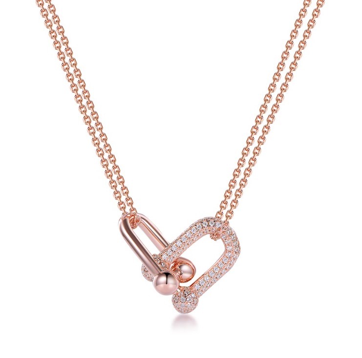 (4443) ANY JEWERLRY - N2563 Italian Silver Inter-lock Double Link Necklace(鏈長16cm+2)(兩色可選)