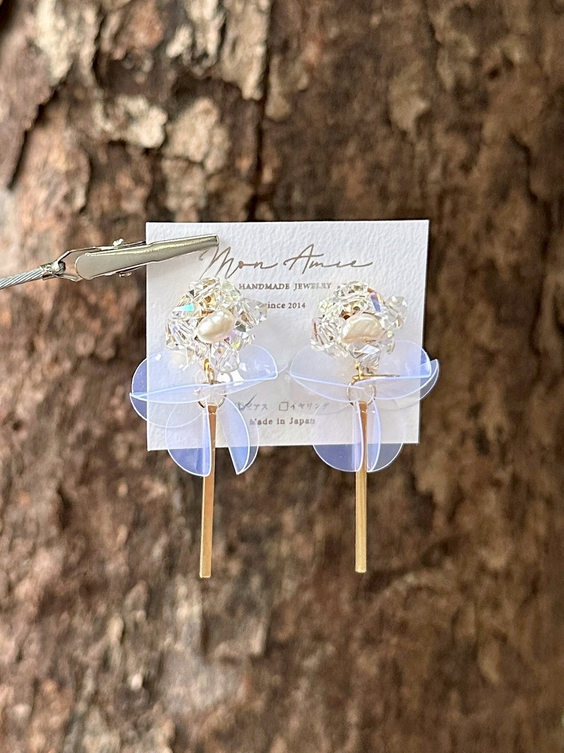 [Mon Amie] 2way 串珠花卉寶石吊棒耳環 | 珍珠款 | NO.38 | 耳針