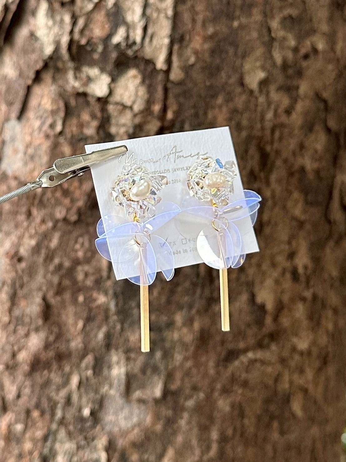 [Mon Amie] 2way 串珠花卉寶石吊棒耳環 | 珍珠款 | NO.38 | 耳針