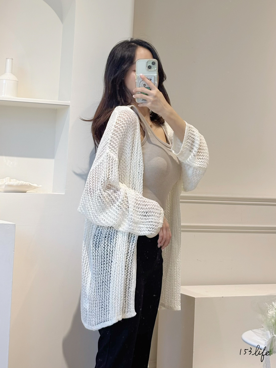 |現貨|長版洞洞針織落肩外套(3色)