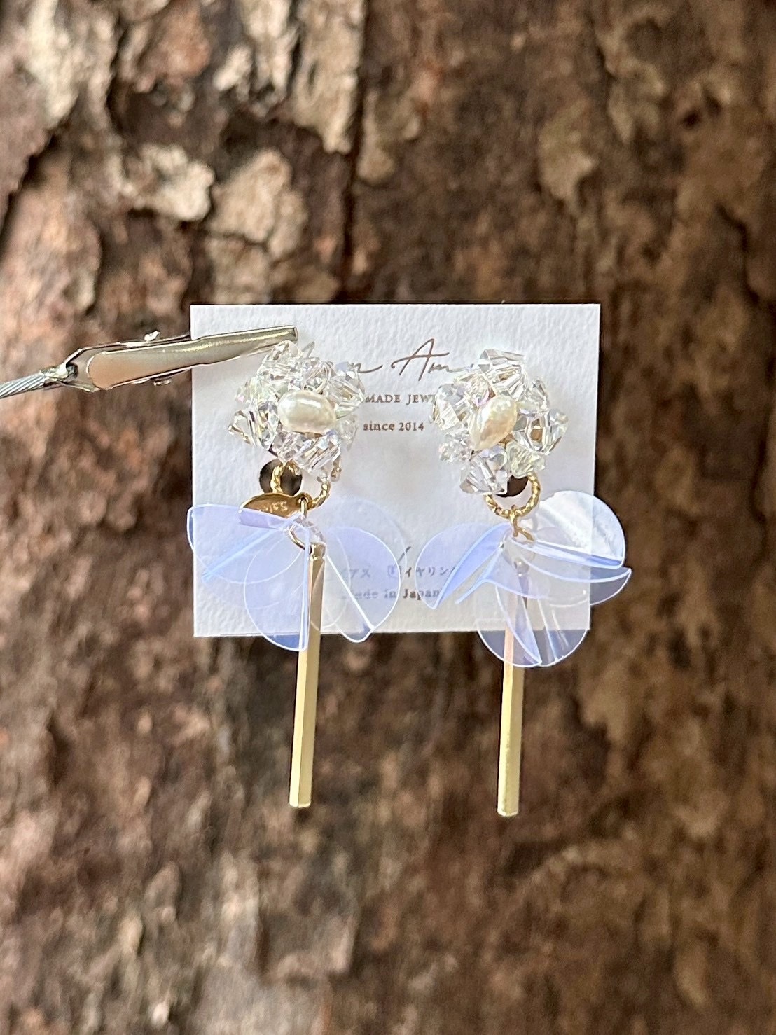 [Mon Amie] 2way 串珠花卉寶石吊棒耳環 | 珍珠款 | NO.38 | 耳夾