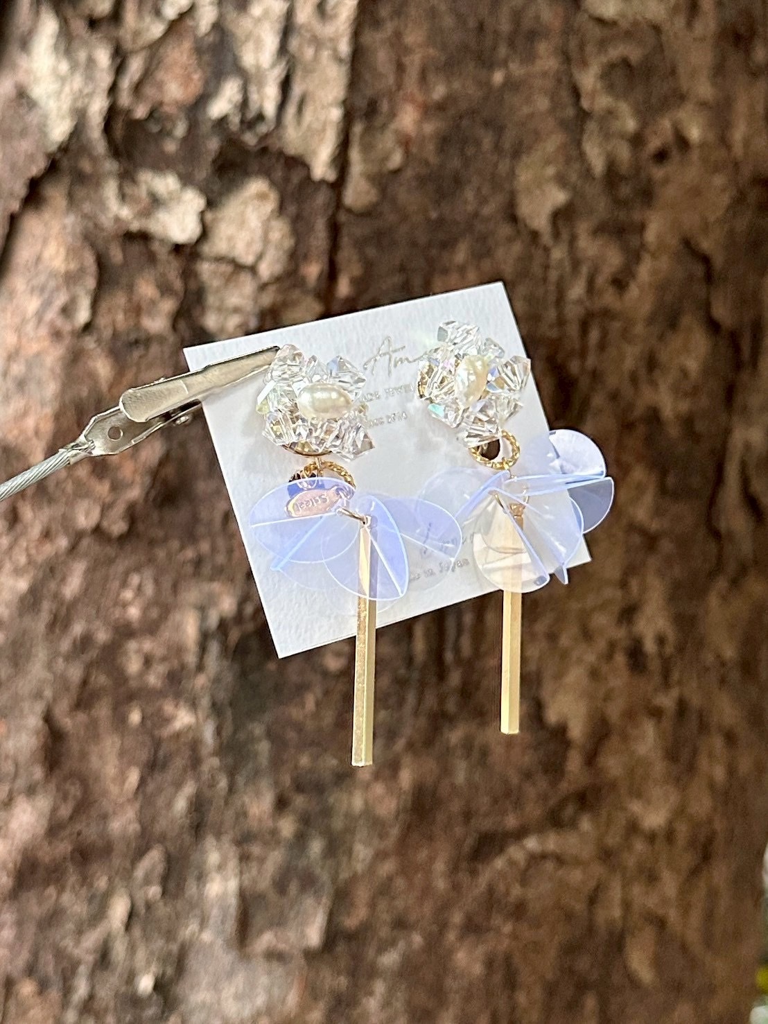 [Mon Amie] 2way 串珠花卉寶石吊棒耳環 | 珍珠款 | NO.38 | 耳夾