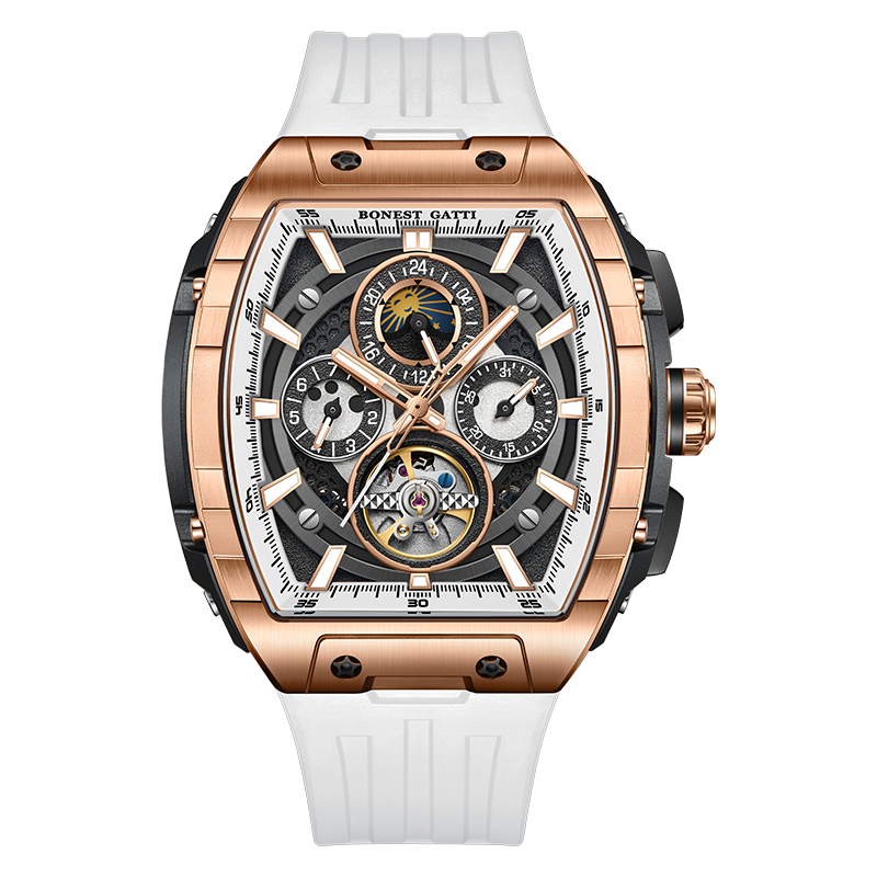 【Bonest Gatti】 BG5005-R 酒桶款 鏤空 三眼 夜光 日月星辰 機械 手錶