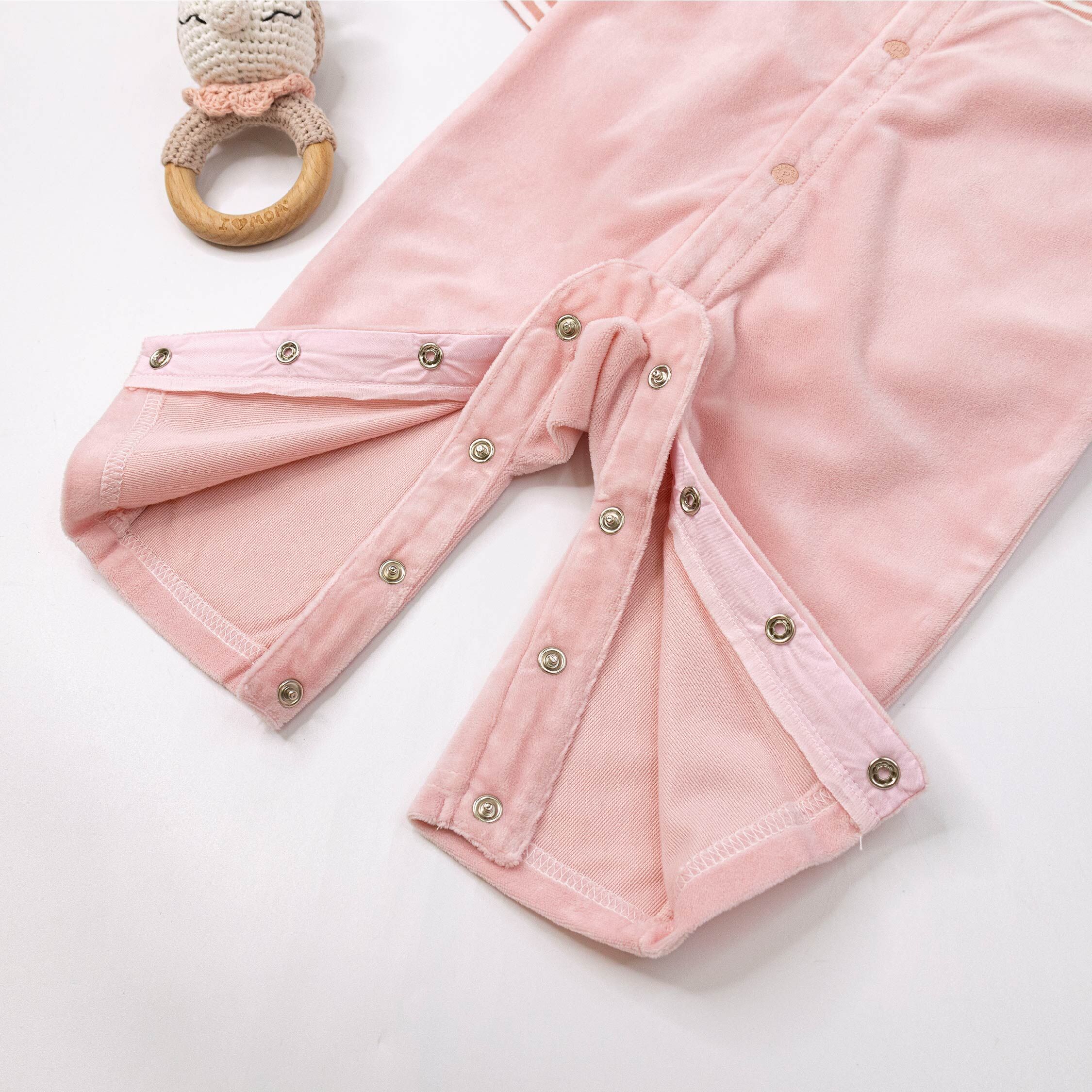 波紳士【12525】短絨熊熊布貼條紋拼接連身裝/連身衣＊二色