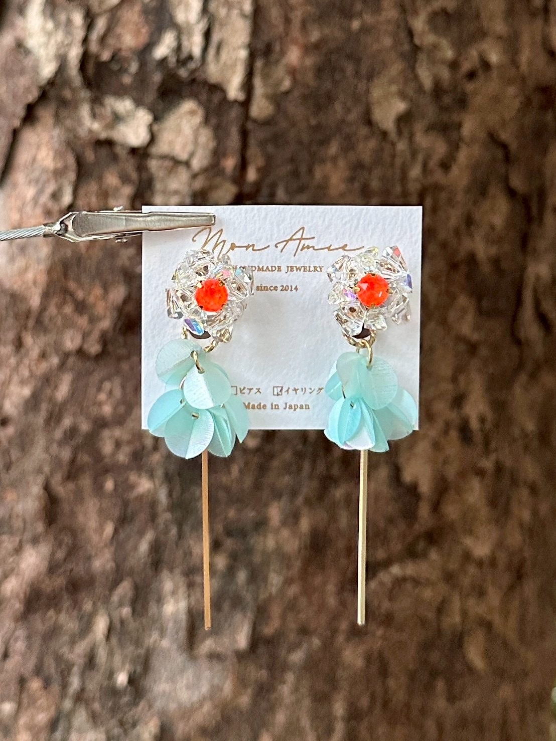 [Mon Amie] 2way 串珠花卉寶石吊棒耳環 | 繽紛款 | NO.39 | 耳夾