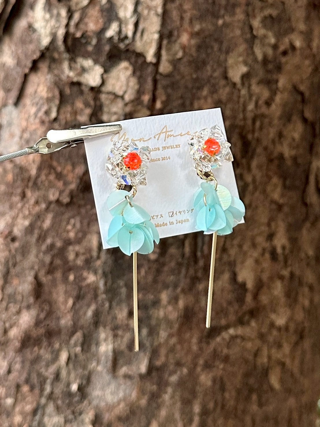 [Mon Amie] 2way 串珠花卉寶石吊棒耳環 | 繽紛款 | NO.39 | 耳夾