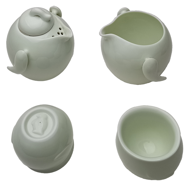 鹿港窯禮品館|青白釉企鵝茶具組禮盒 一壺一海二杯 創意陶瓷 中式品茗送禮首選