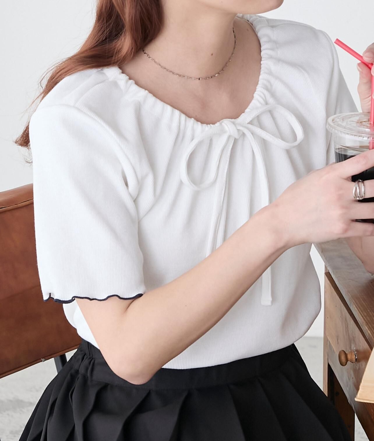 【預購】JN090904 BONLECILL 蝴蝶結領口短袖上衣(free size)