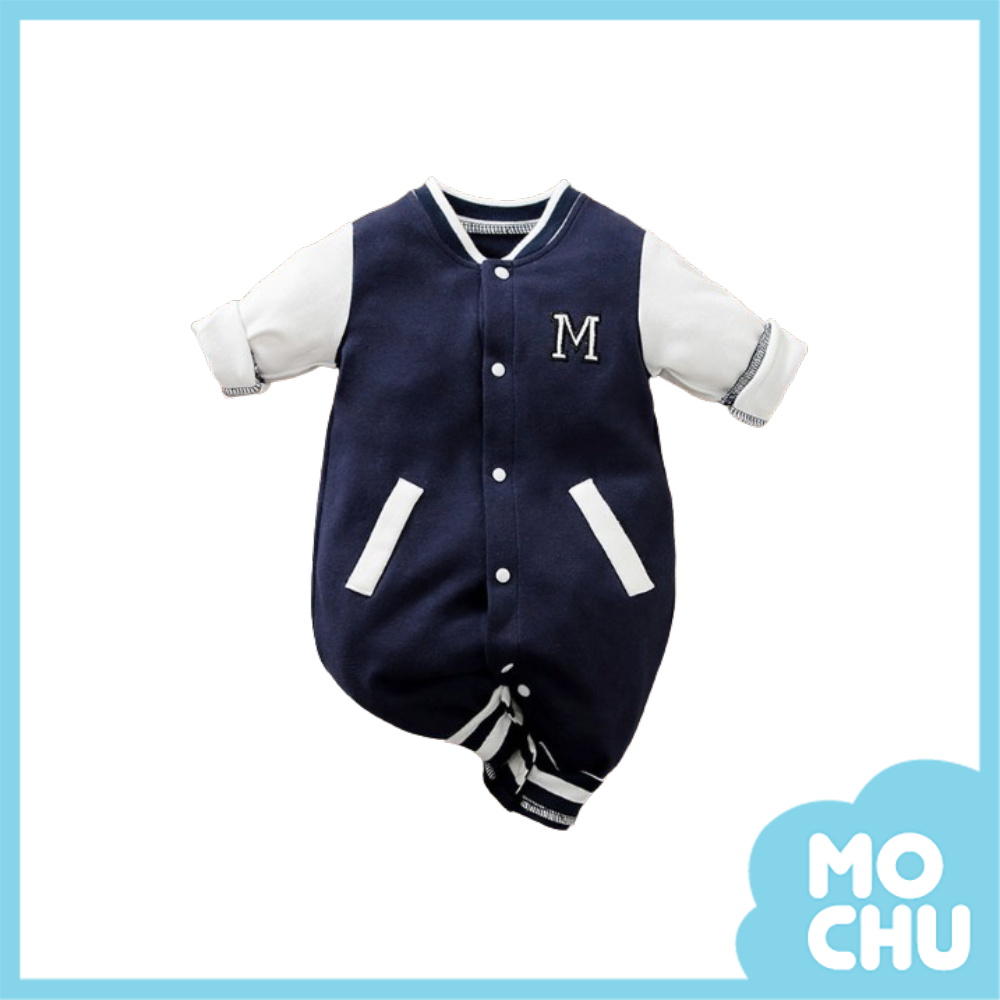 M字棒球裝長袖連身衣