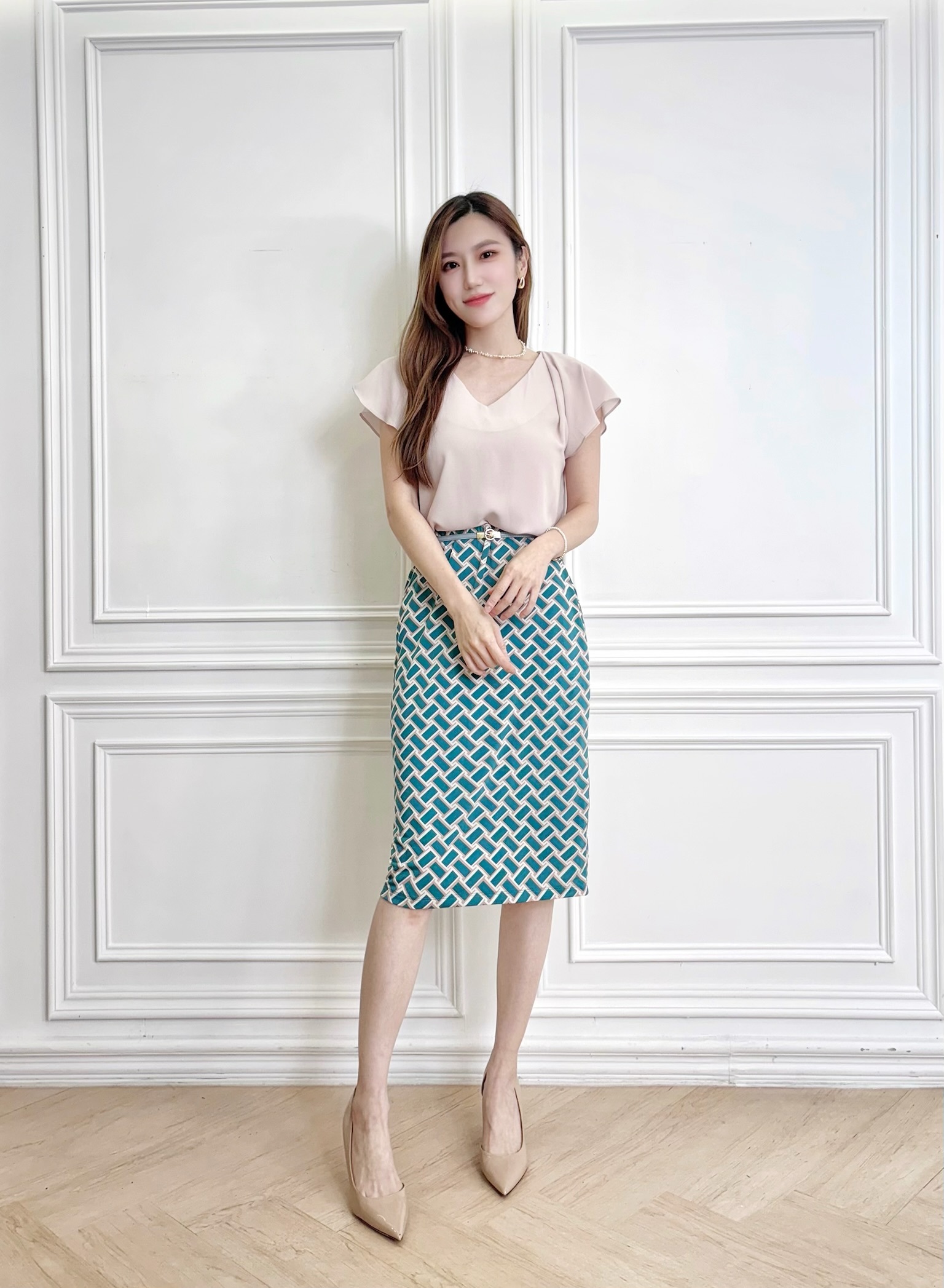 幾何印花彈性裙