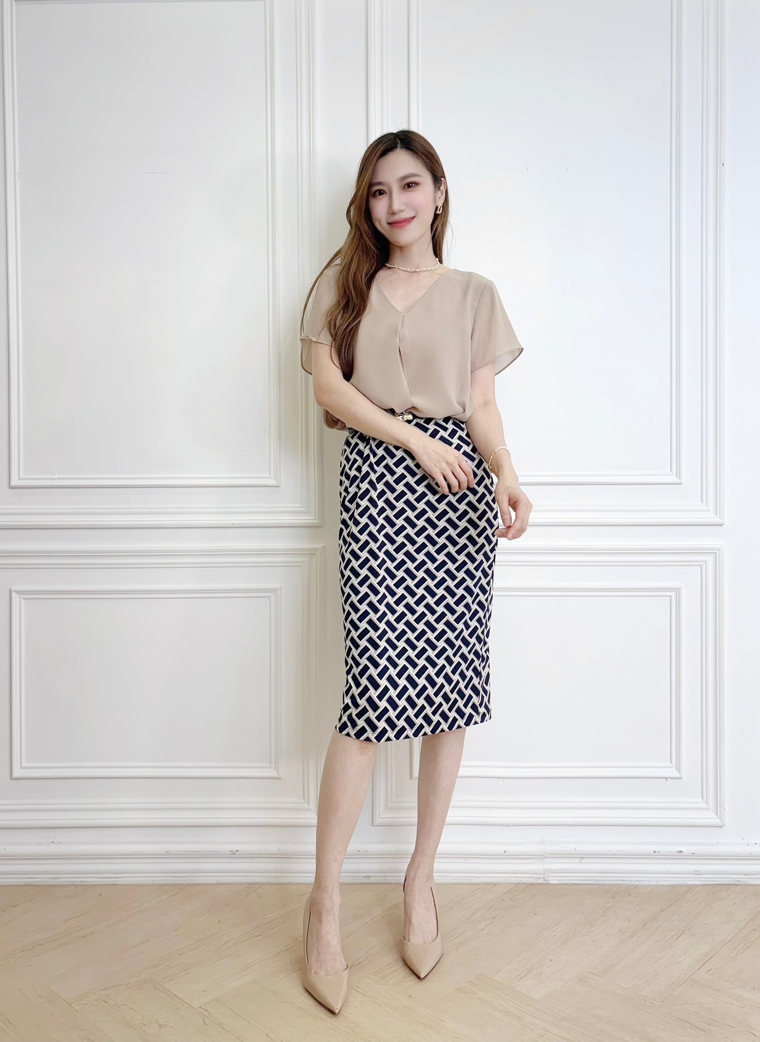 幾何印花彈性裙