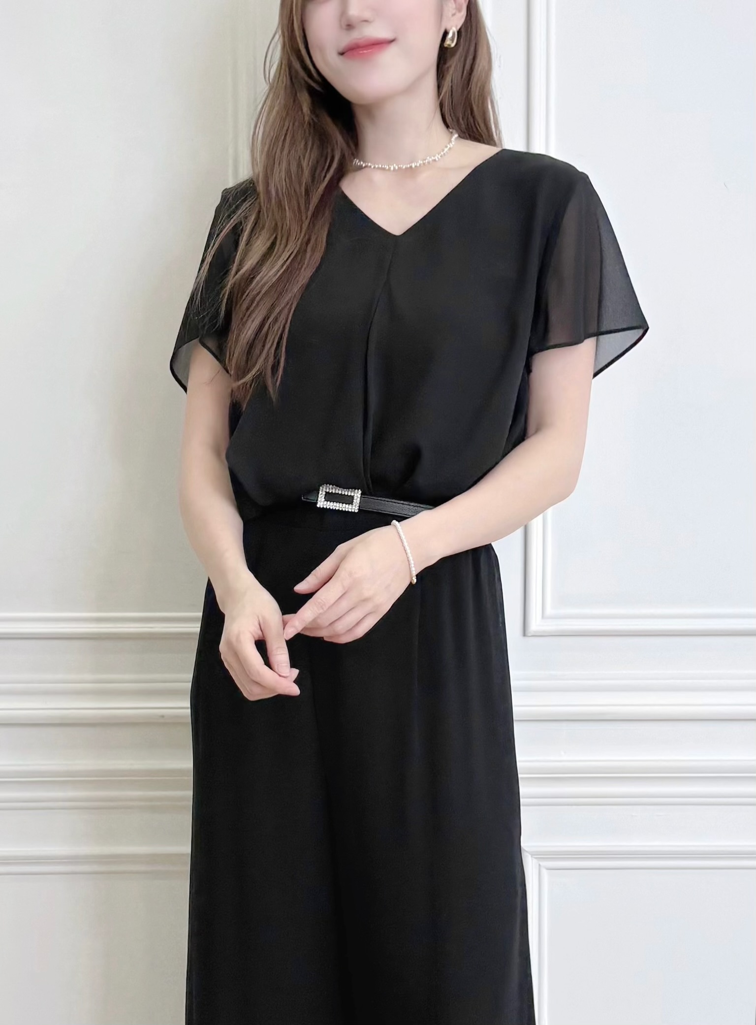 透膚短袖前開衩上衣