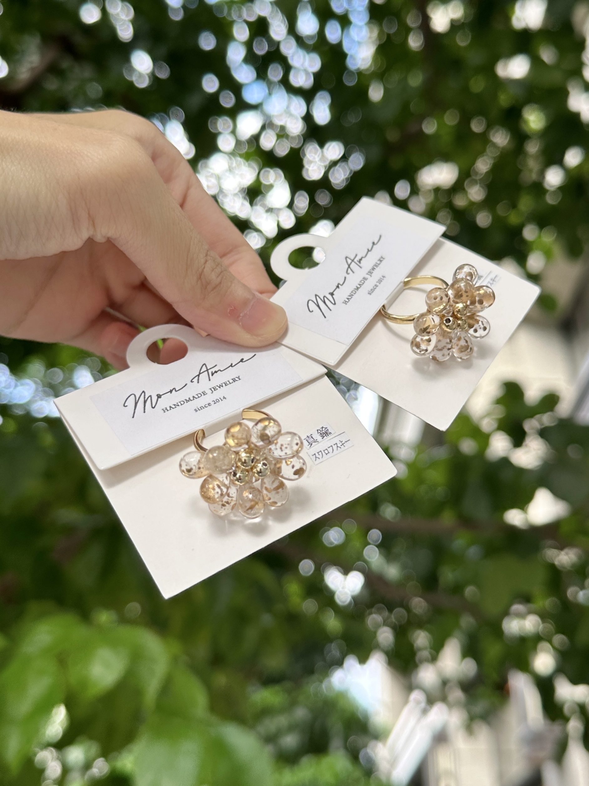 [Mon Amie] 串珠花卉寶石戒指 | 金色 | NO.41