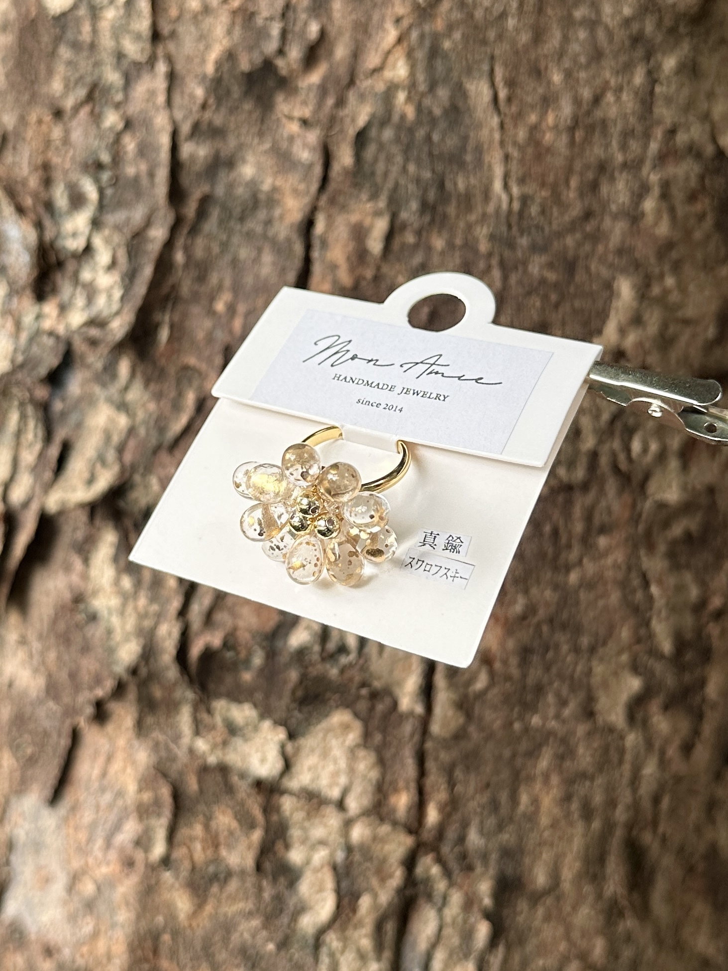 [Mon Amie] 串珠花卉寶石戒指 | 金色 | NO.41