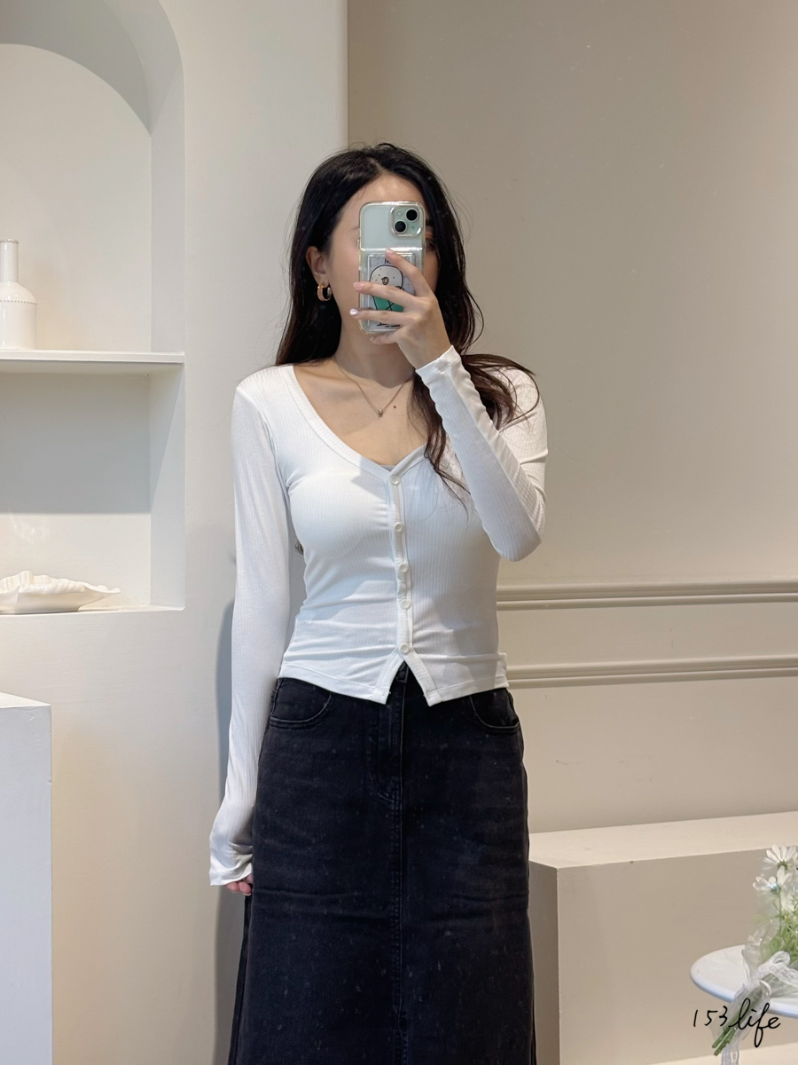|現貨|螺紋V領開釦罩杯上衣(3色)