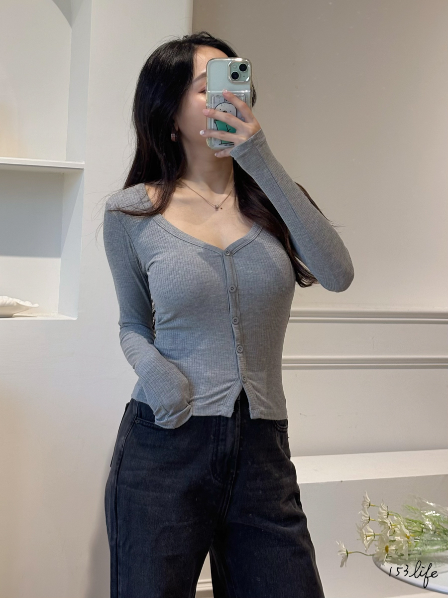 |現貨|螺紋V領開釦罩杯上衣(3色)