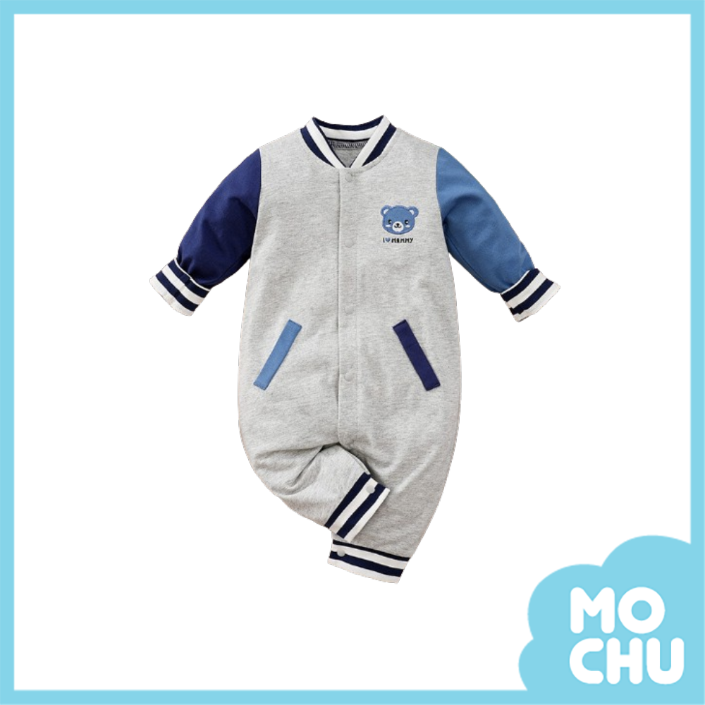 灰藍小熊長袖連身衣