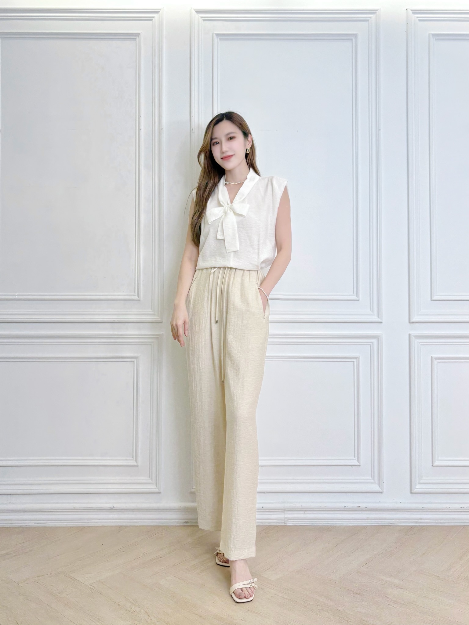 揉皺感領巾背心