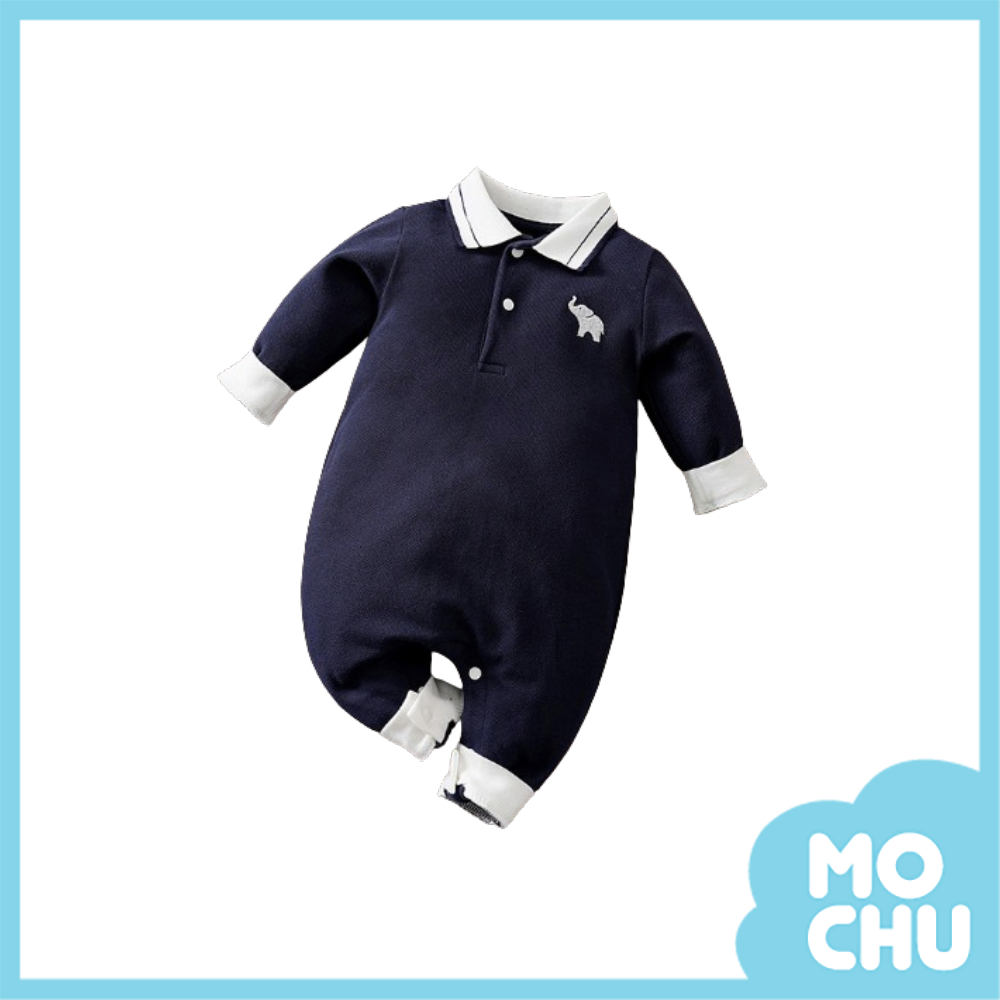 黛藍小象長袖連身衣