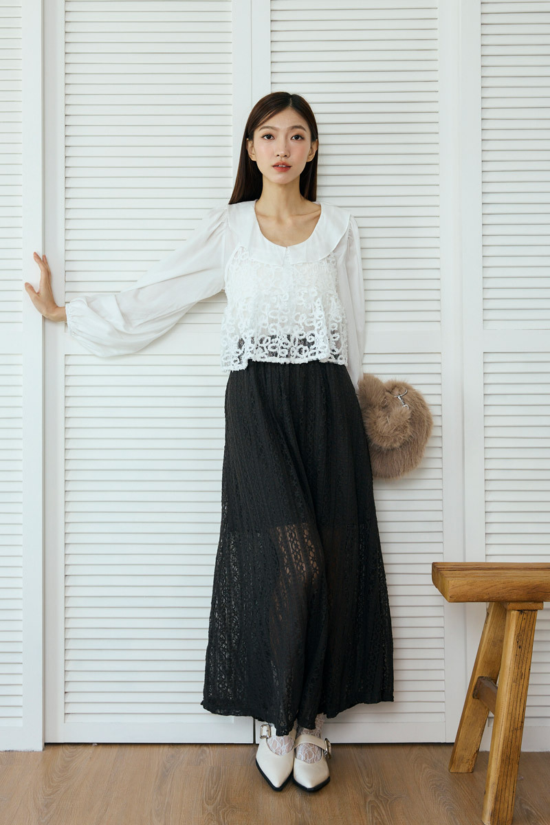 鏤空壓紋蕾絲長裙