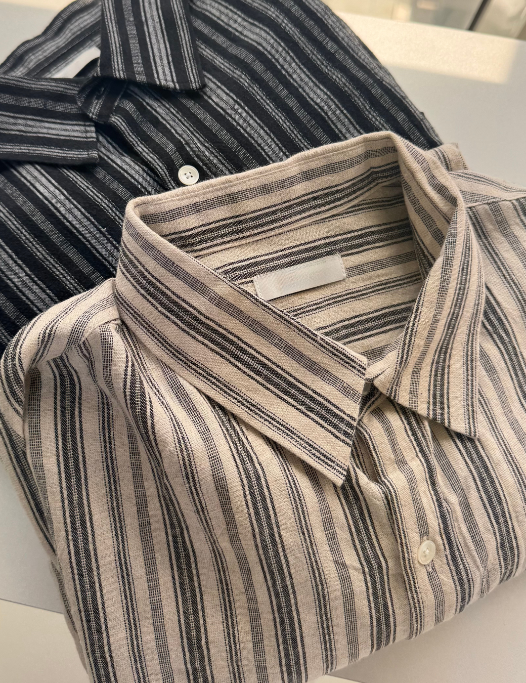 亞麻口袋條紋短袖襯衫（2色）