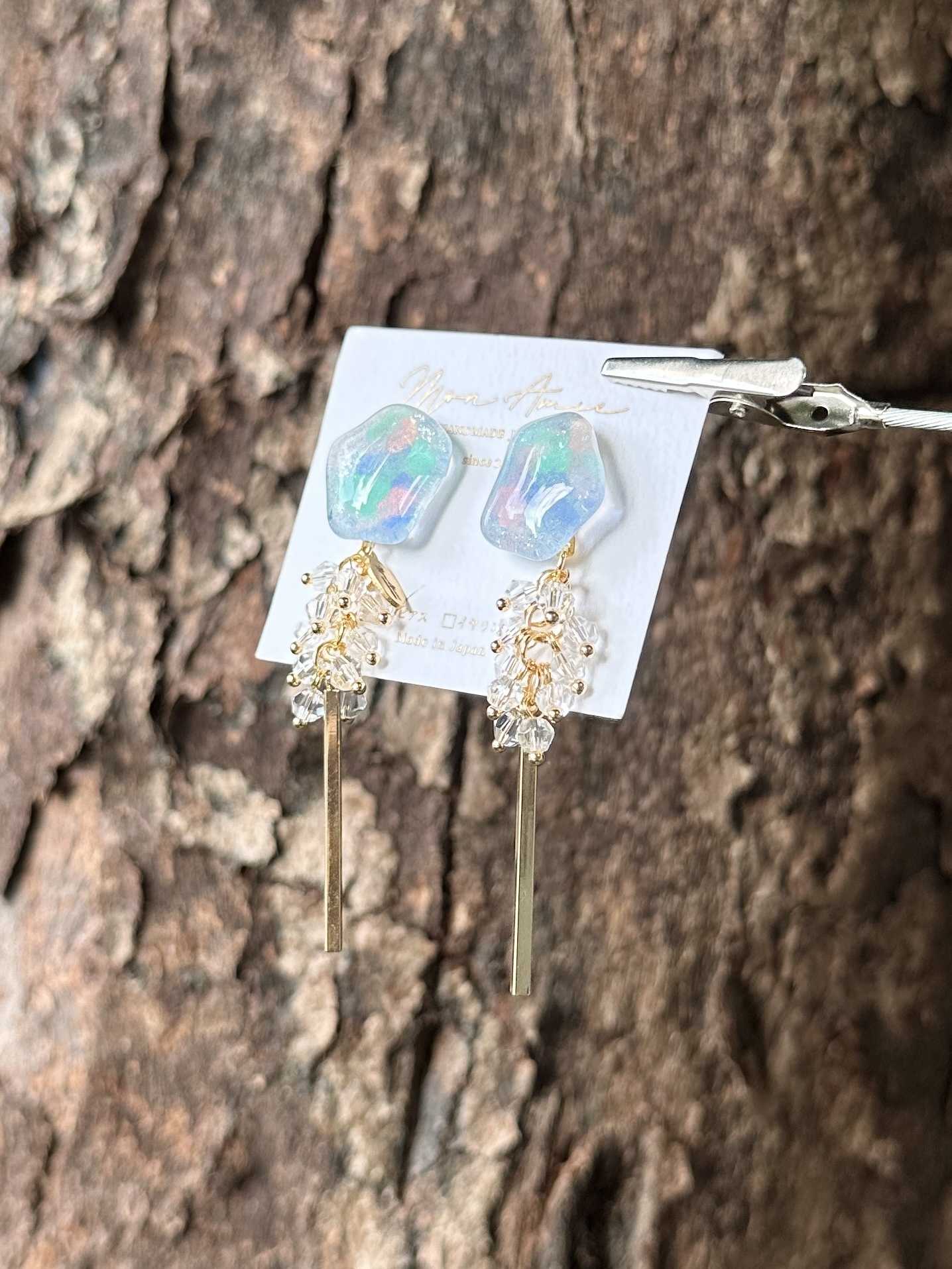 [Mon Amie] 2way 彩繪水滴透明珠吊棒耳環 | 藍色 | NO.46 | 耳針