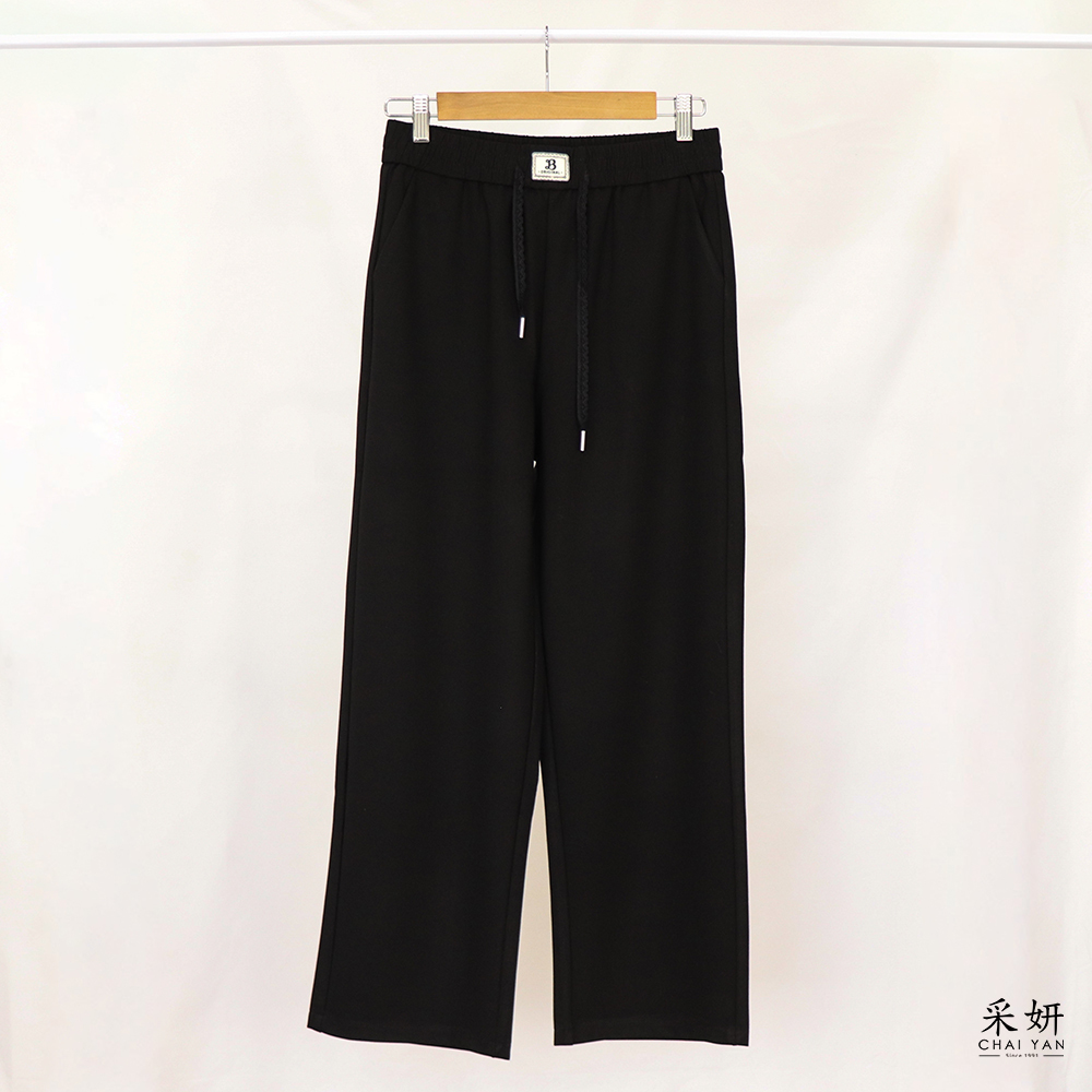 蕾絲字母布標鬆緊腰休閒長褲