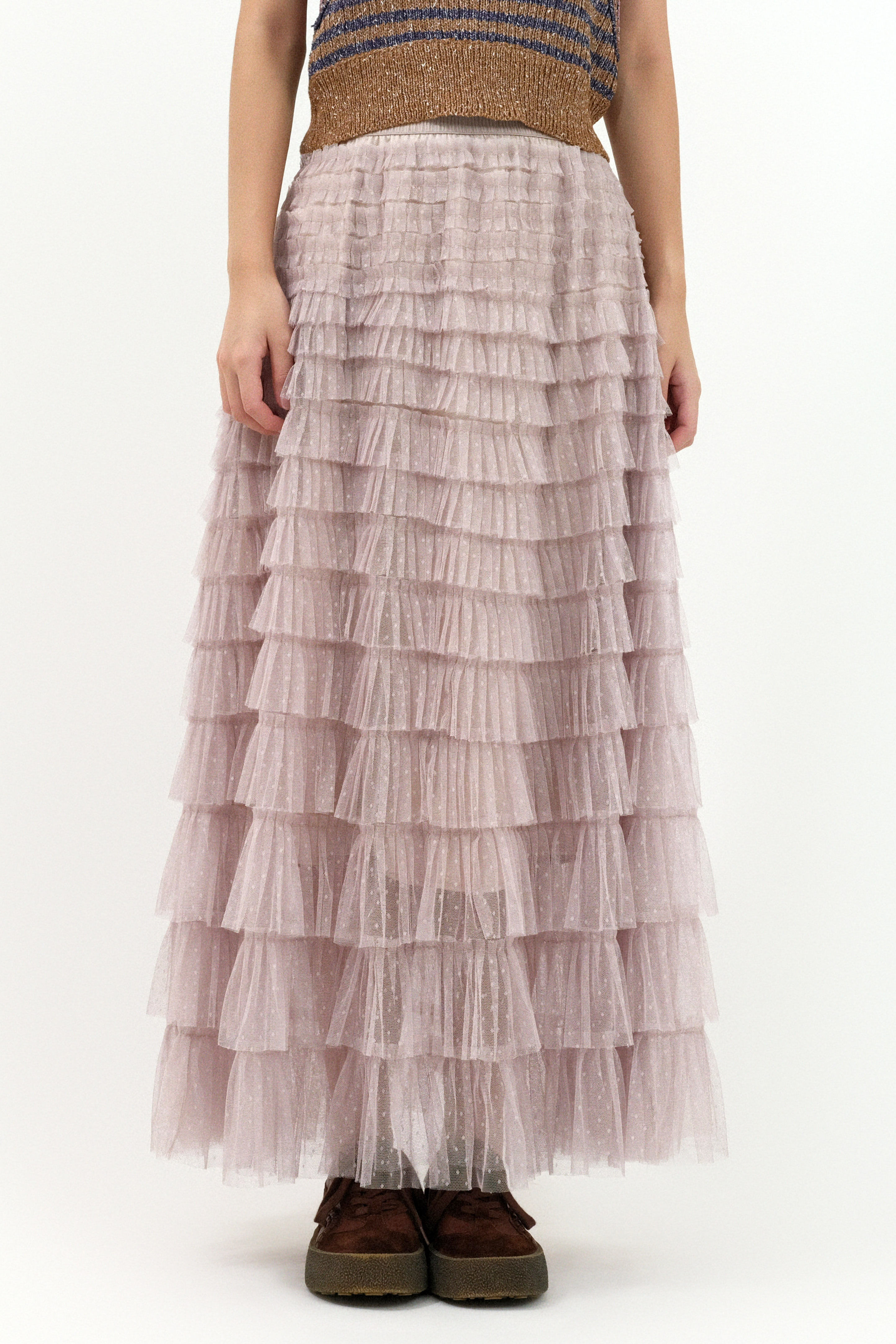 千層荷葉波點網紗裙 (現貨款式）