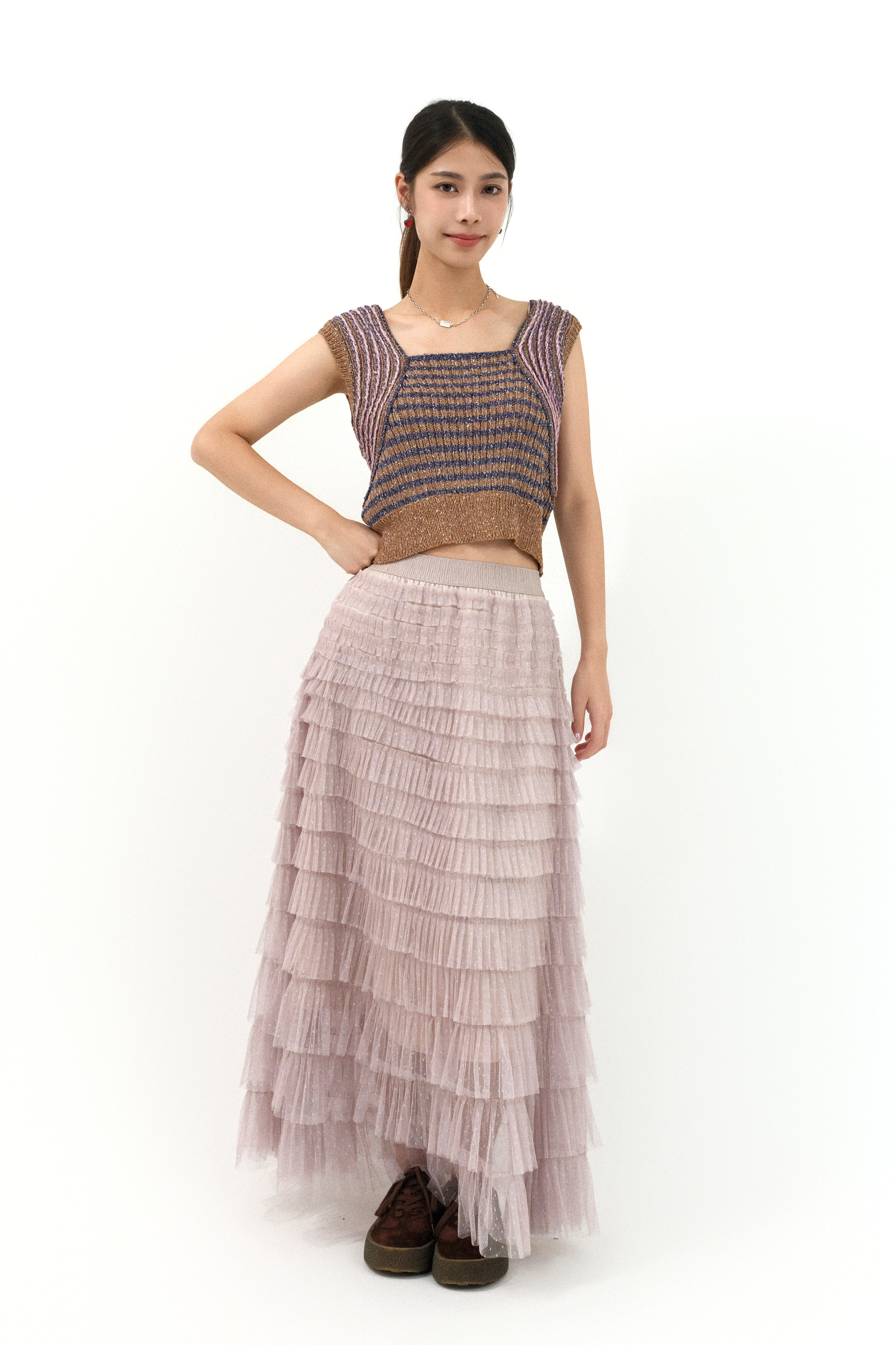 千層荷葉波點網紗裙 (現貨款式）