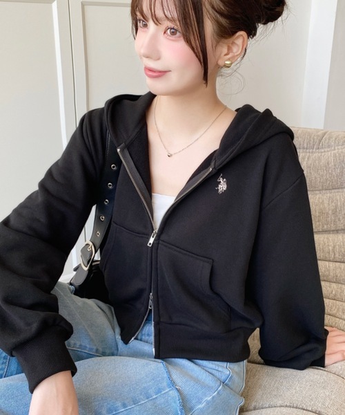 日本🇯🇵連線 Moment+ x U.S. POLO ASSN. 刺繡雙拉鍊短版連帽外套 刺繡 短版 外套 連帽外套 連帽衫 長袖 4色(任買兩件711免運)/預購