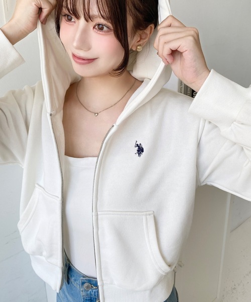 日本🇯🇵連線 Moment+ x U.S. POLO ASSN. 刺繡雙拉鍊短版連帽外套 刺繡 短版 外套 連帽外套 連帽衫 長袖 4色(任買兩件711免運)/預購