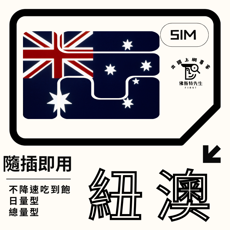 佛斯特先生|世界旅遊網卡|紐澳實體SIM|吃到飽不降速。日量型。總量型