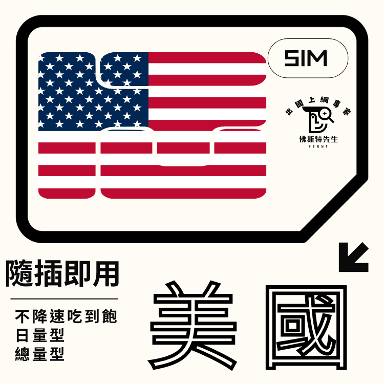 佛斯特先生|世界旅遊網卡|美國實體SIM|吃到飽不降速。日量型。總量型