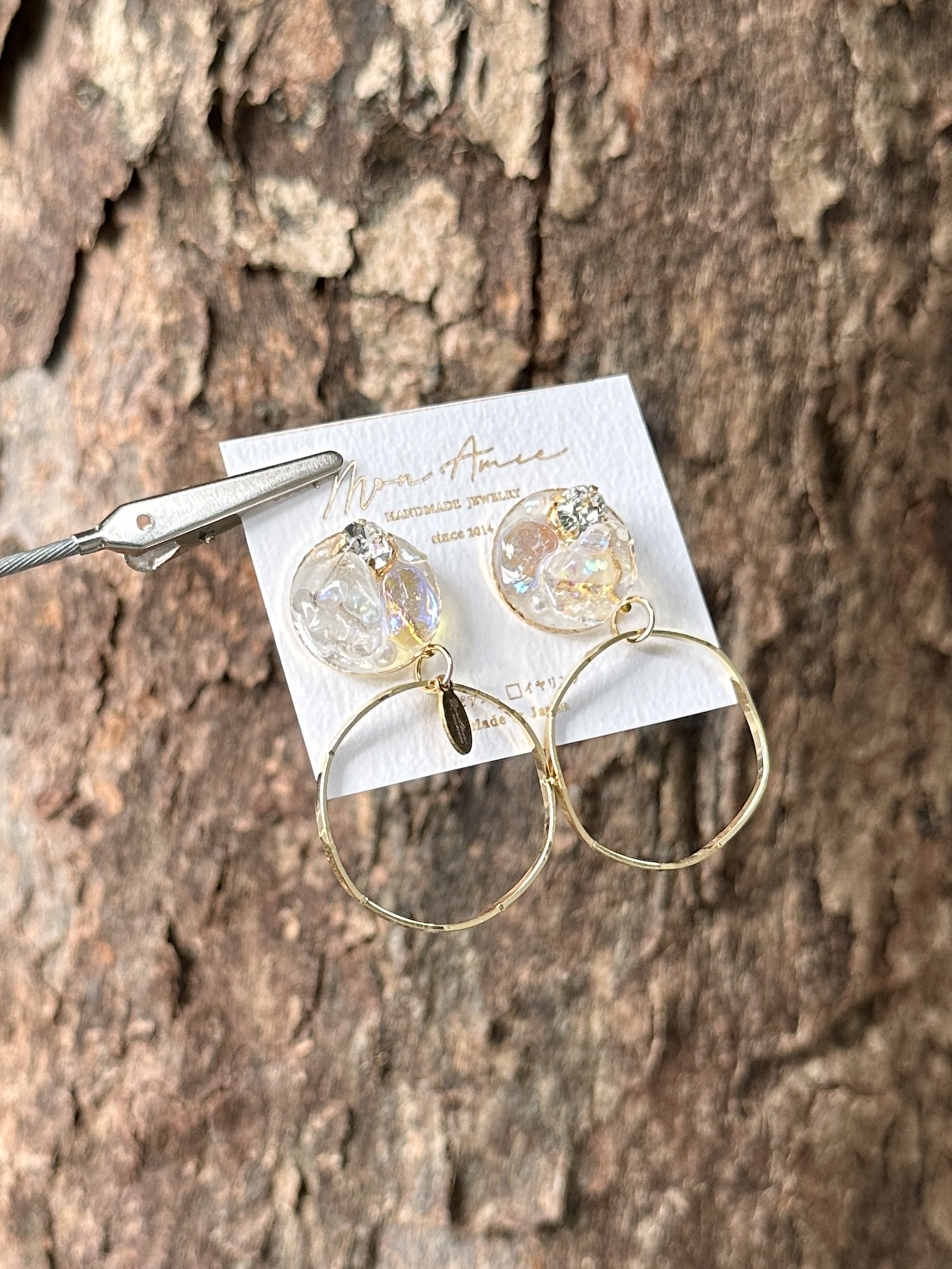 [Mon Amie] 2way 雙環彩石寶石耳環 | 金色 | NO.50 | 耳針