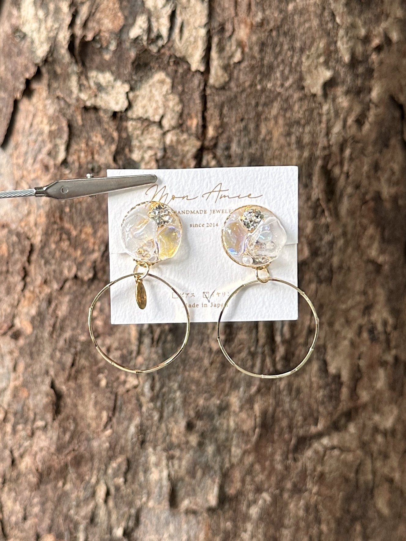 [Mon Amie] 2way 雙環彩石寶石耳環 | 金色 | NO.50 | 耳夾