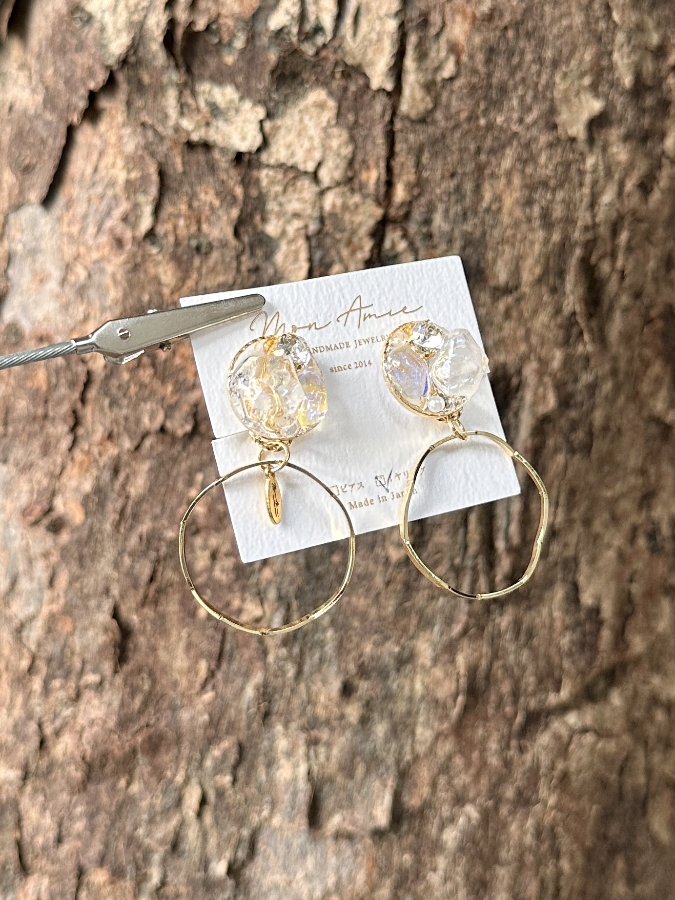 [Mon Amie] 2way 雙環彩石寶石耳環 | 金色 | NO.50 | 耳夾