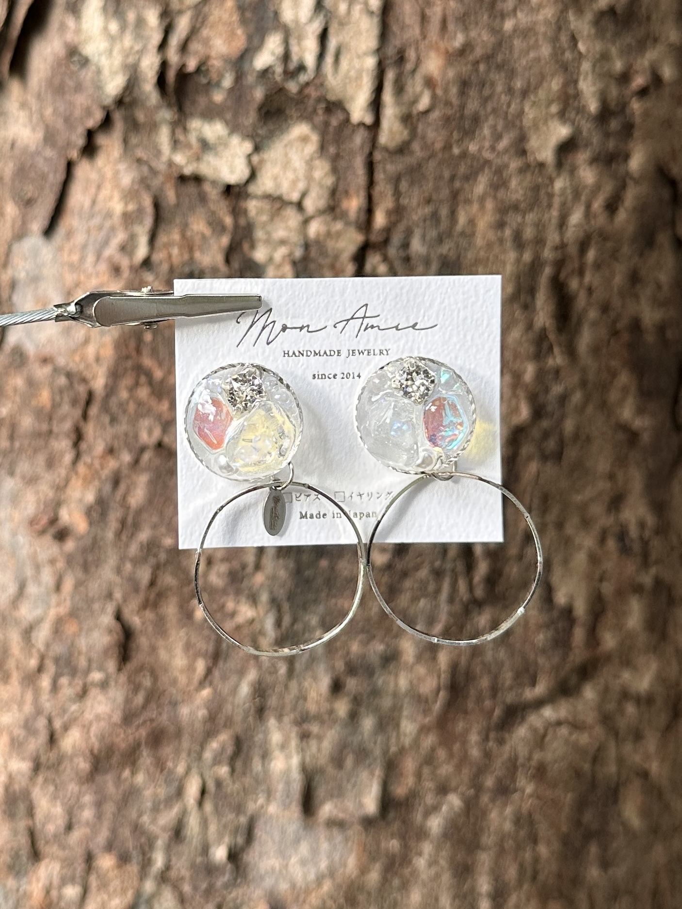[Mon Amie] 2way 雙環彩石寶石耳環 | 銀色 | NO.51 | 耳針