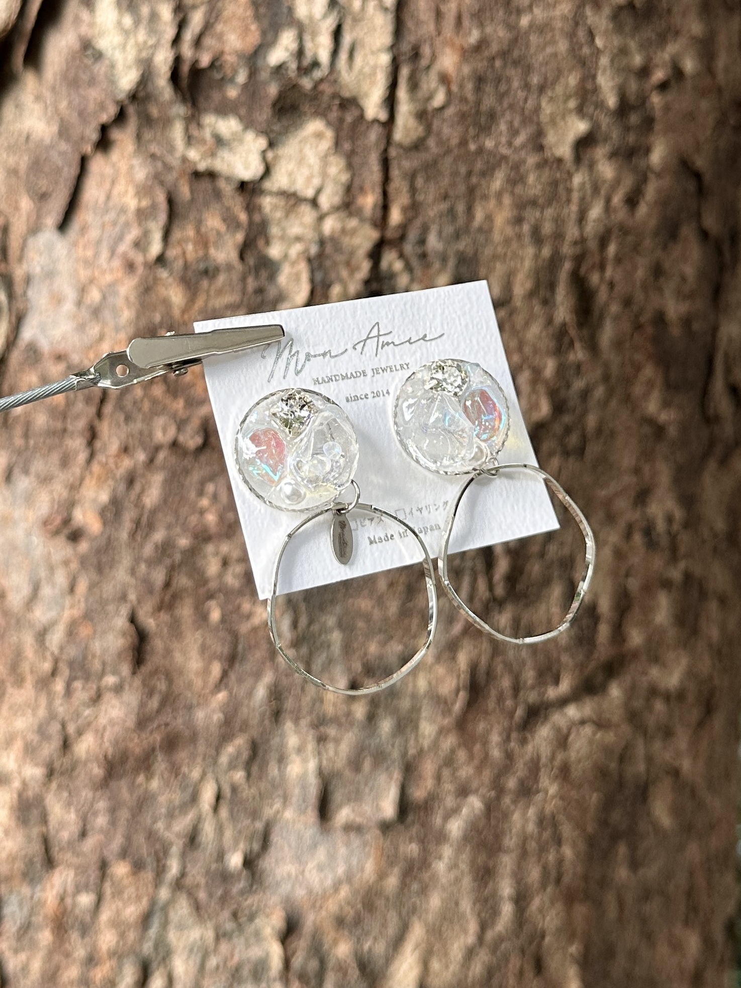[Mon Amie] 2way 雙環彩石寶石耳環 | 銀色 | NO.51 | 耳針