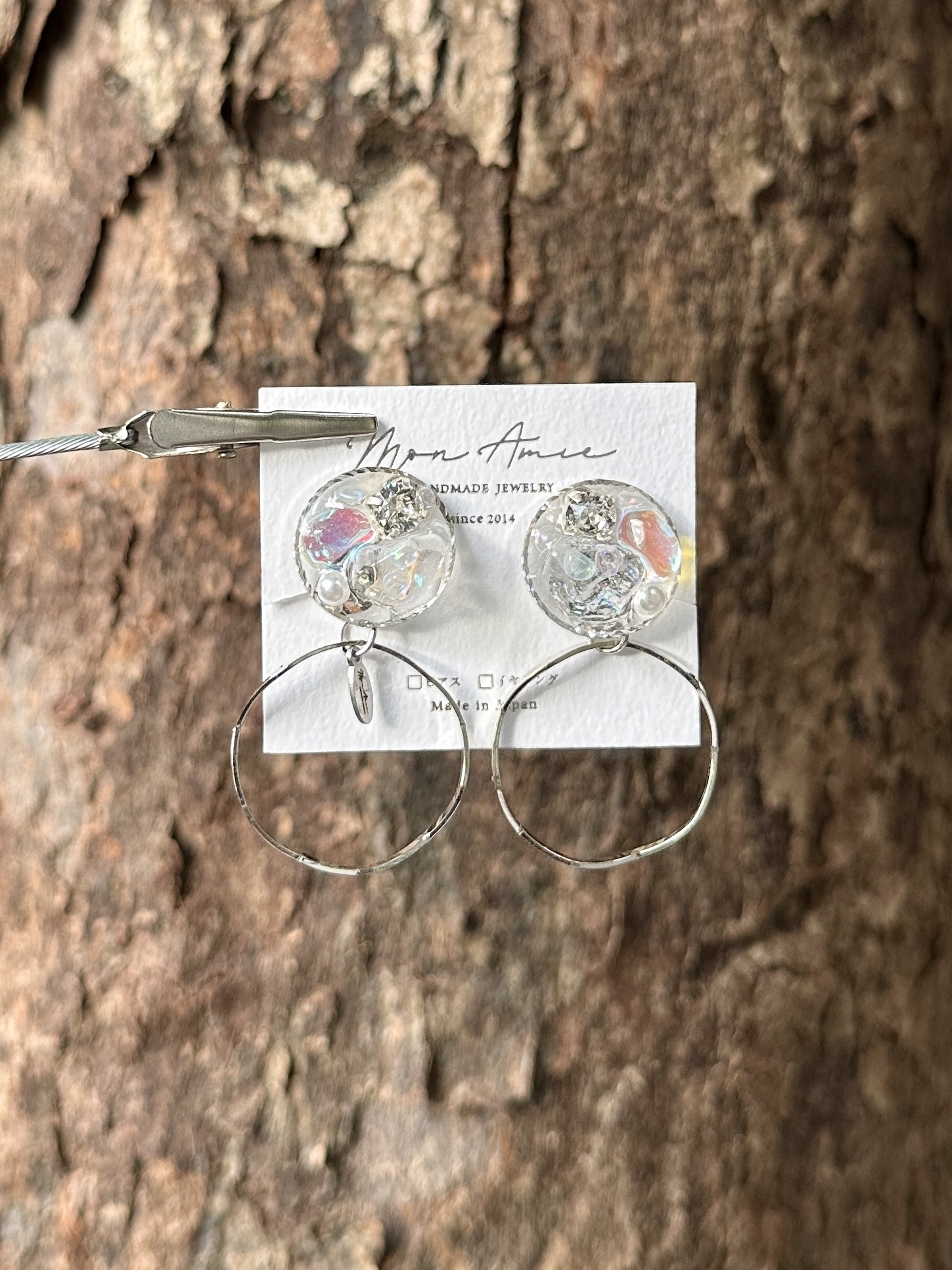 [Mon Amie] 2way 雙環彩石寶石耳環 | 銀色 | NO.51 | 耳夾