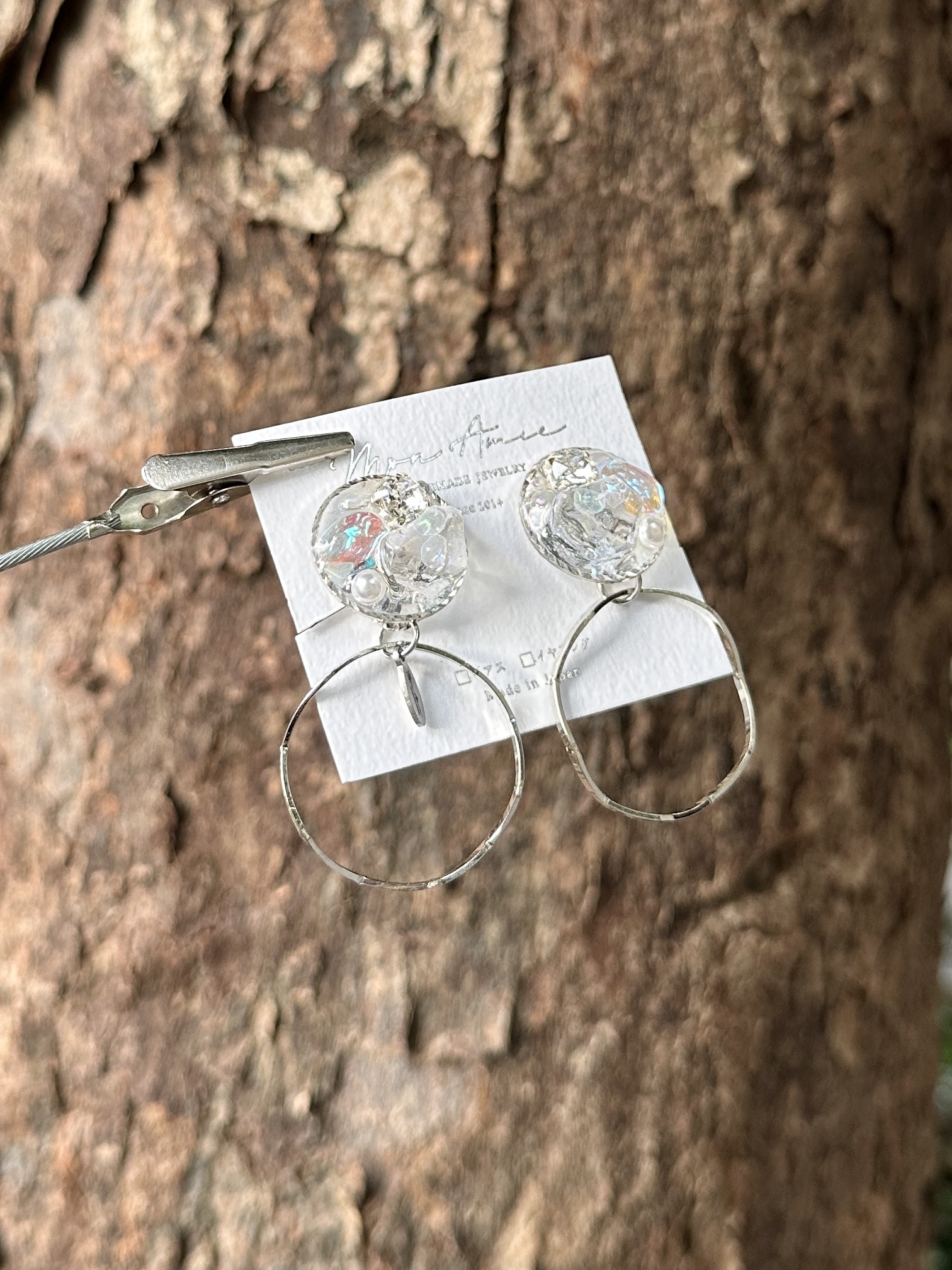 [Mon Amie] 2way 雙環彩石寶石耳環 | 銀色 | NO.51 | 耳夾