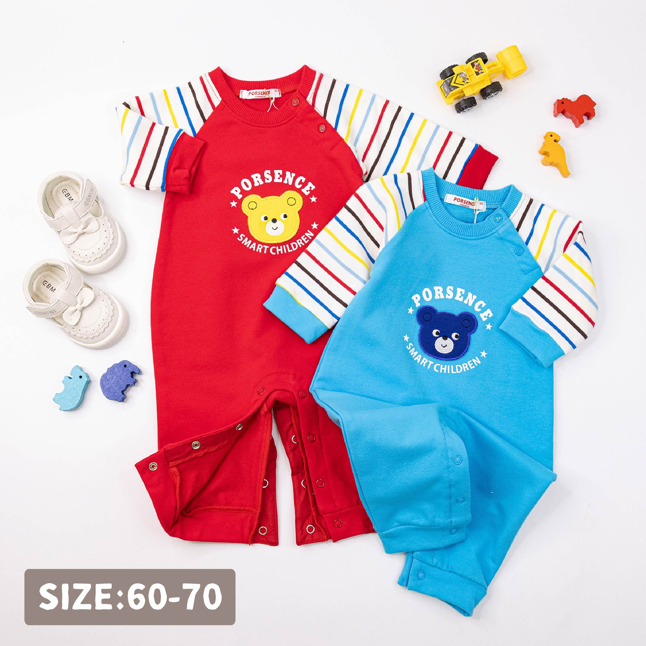 波紳士【12523】呆萌小熊條紋拼接袖連身裝/連身衣＊二色