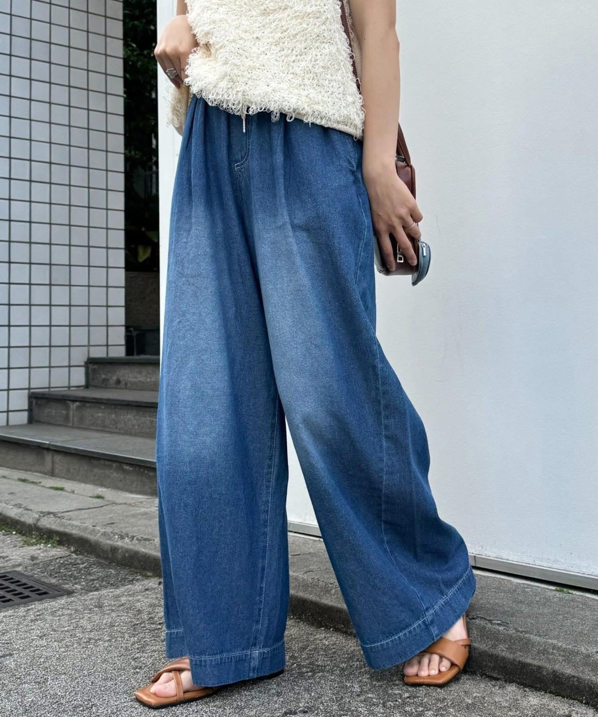 CIAOPANIC TYPY(チャオパニックティピー)  【低身長・高身長対応/サイズ展開あり】【新色追加】スタイルアップ柔らかワイドイージーパンツ藍M（TYZ1051503A0001）