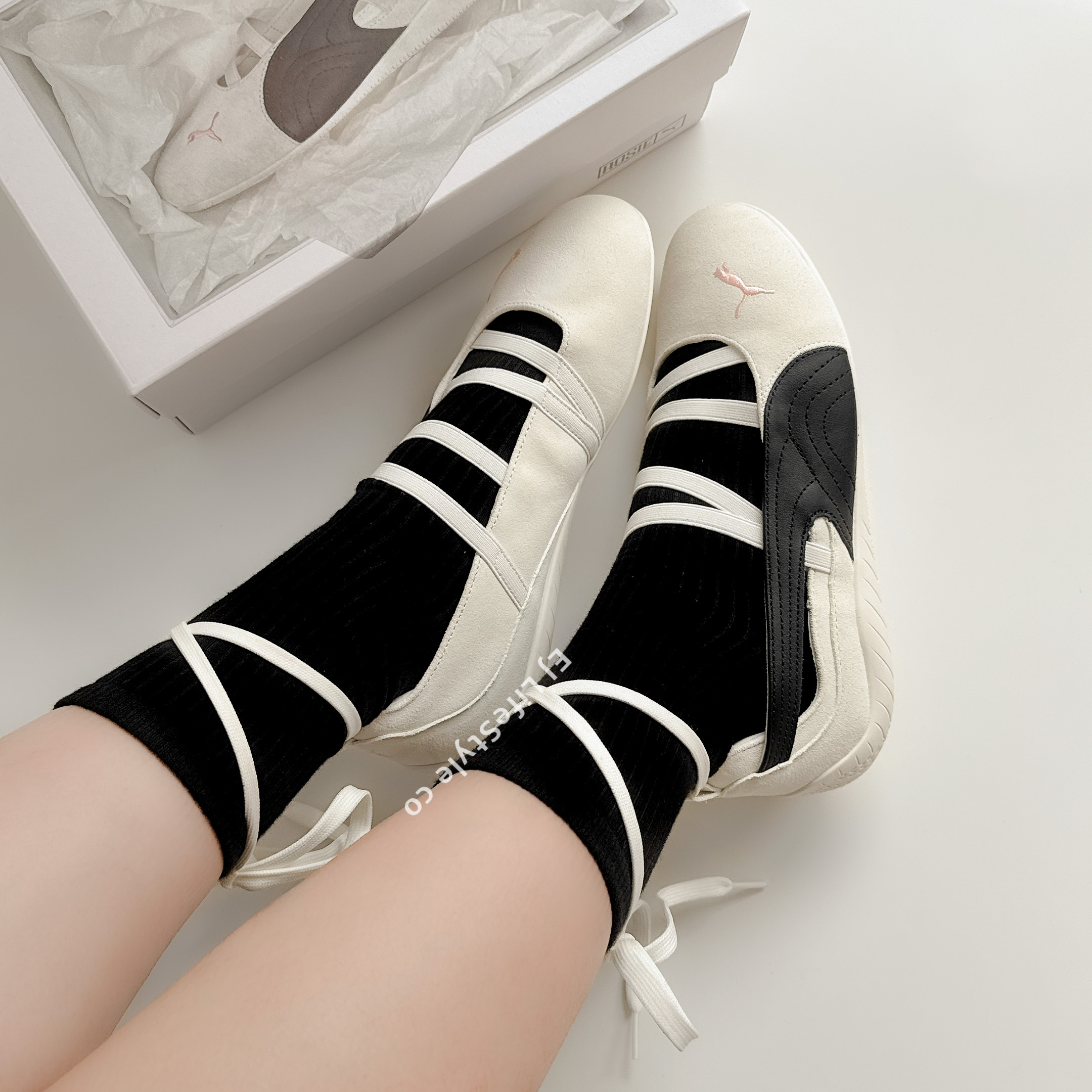 ROSÉ X PUMA SPEEDCAT BALLET "ROSÉ White" 奶油黑 奶油白 粉紅小標 綁帶 芭蕾舞鞋 涼鞋 女鞋 404395-01 / 現貨
