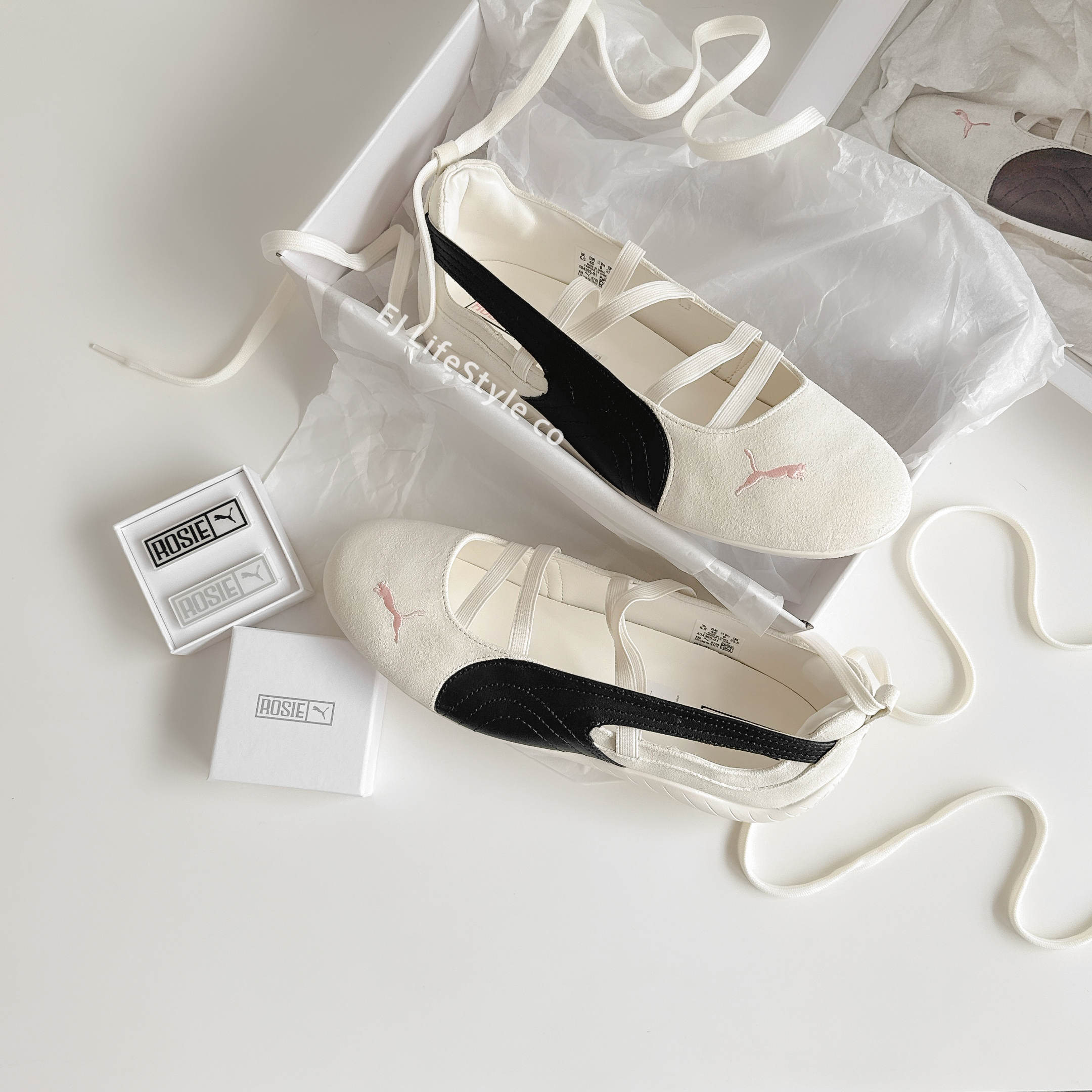 ROSÉ X PUMA SPEEDCAT BALLET "ROSÉ White" 奶油黑 奶油白 粉紅小標 綁帶 芭蕾舞鞋 涼鞋 女鞋 404395-01 / 現貨