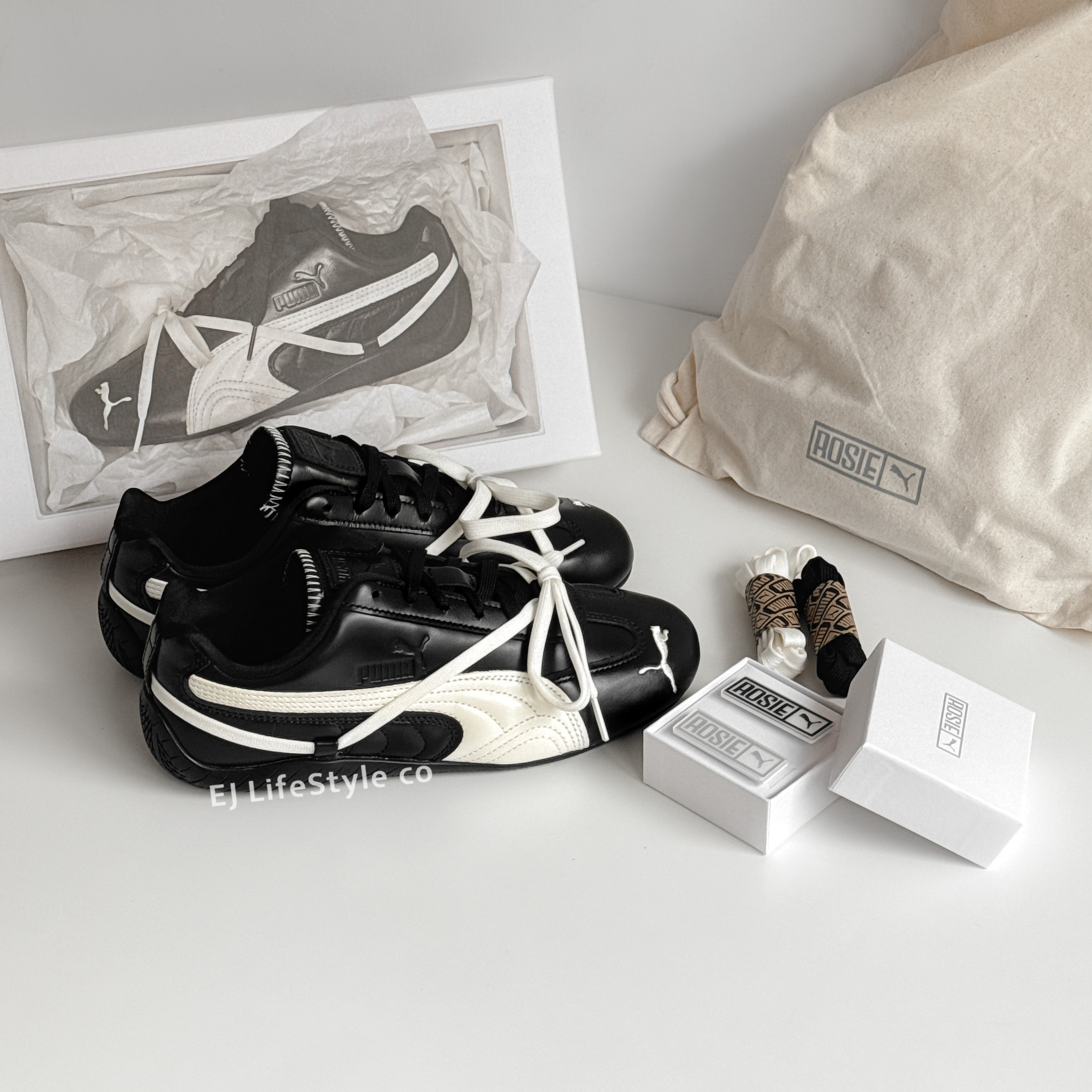 ROSÉ X PUMA SPEEDCAT PREMIUM "Black Warm White" 黑奶油 亮面皮革 聯名款 朴彩英 女鞋 404391-01 / 預購
