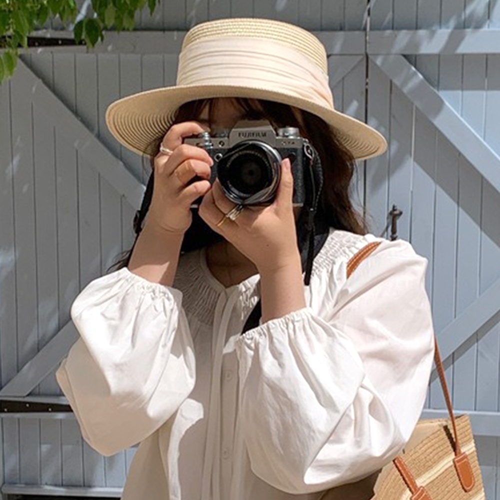 草帽 平頂帽 法式 草編帽 沙灘帽 海邊 旅遊 度假 遮陽帽 122