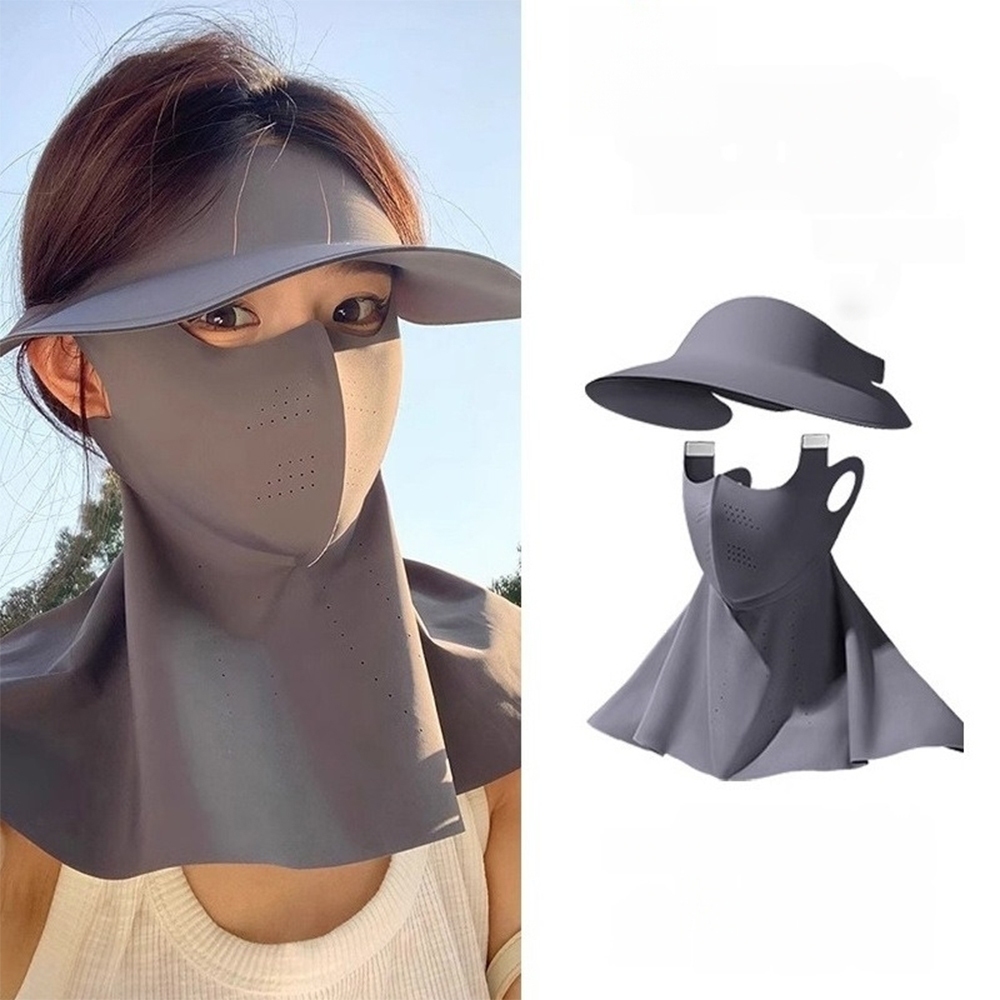 空頂帽 防曬口罩 可拆卸 遮陽帽 防曬帽 面罩一體 冰絲帽 112