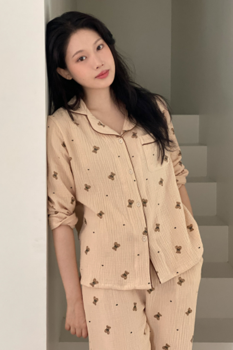 【 限量現貨 】juuneedu J'eu 奶油熊長袖睡衣套裝 韓國