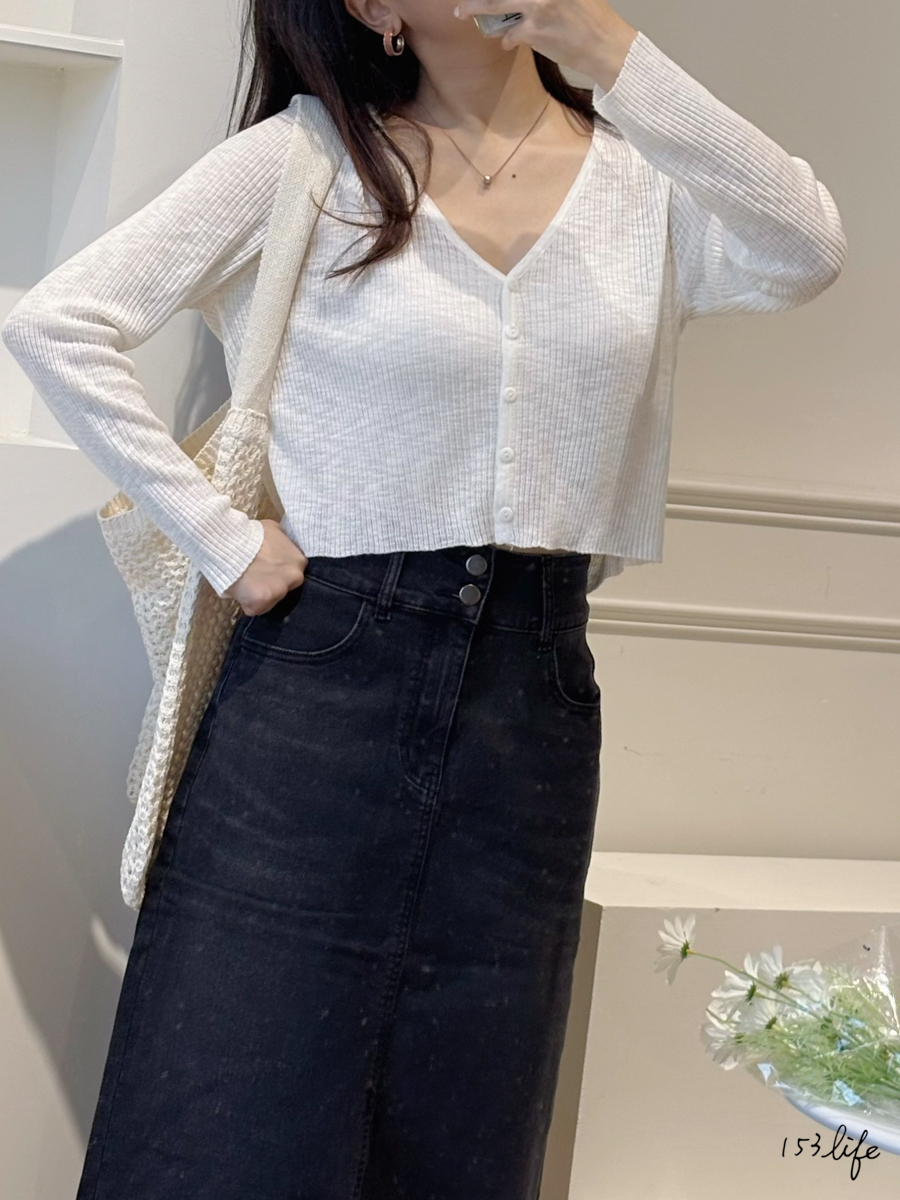|現貨|坑條百搭薄針織開釦上衣小罩衫(2色)
